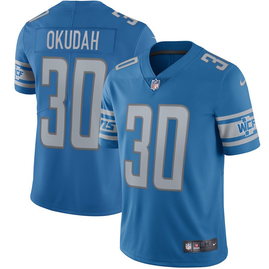 Men Detroit Lions #30 Jeff Okudah Nike Blue Vapor Limited NFL Jersey